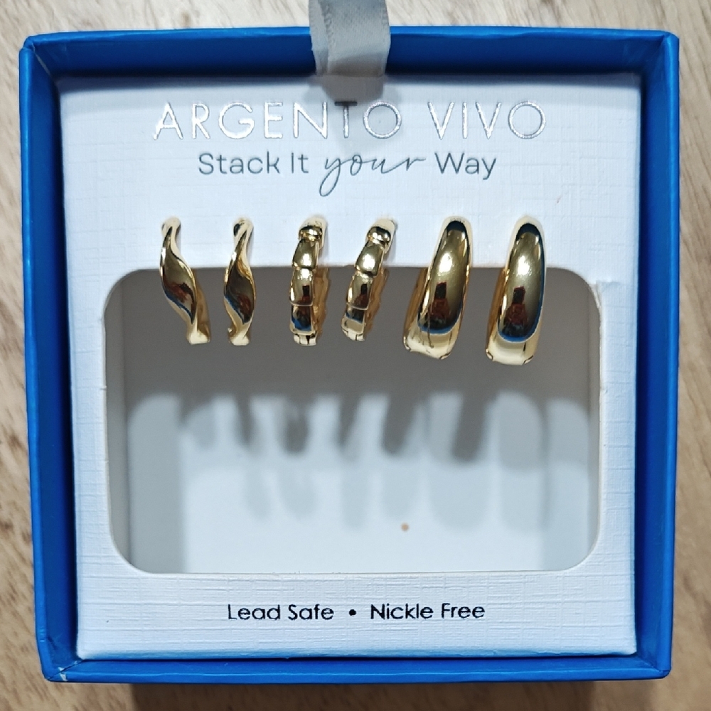 Argento Vivo Gold Tone Stacked Huggie Earring Set